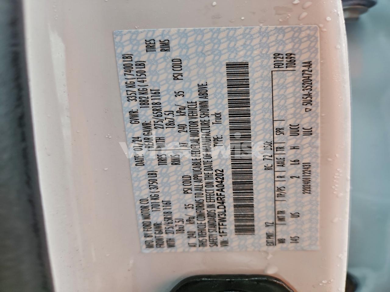 Photo 12 of 2024 FORD F150 XLT (VIN 1FTFW3LD4RFA04202)