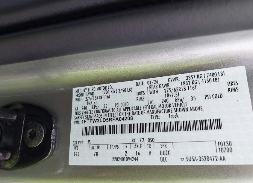 Photo 11 of 2024 Ford F-150 XLT (VIN 1FTFW3LD5RFA04208)