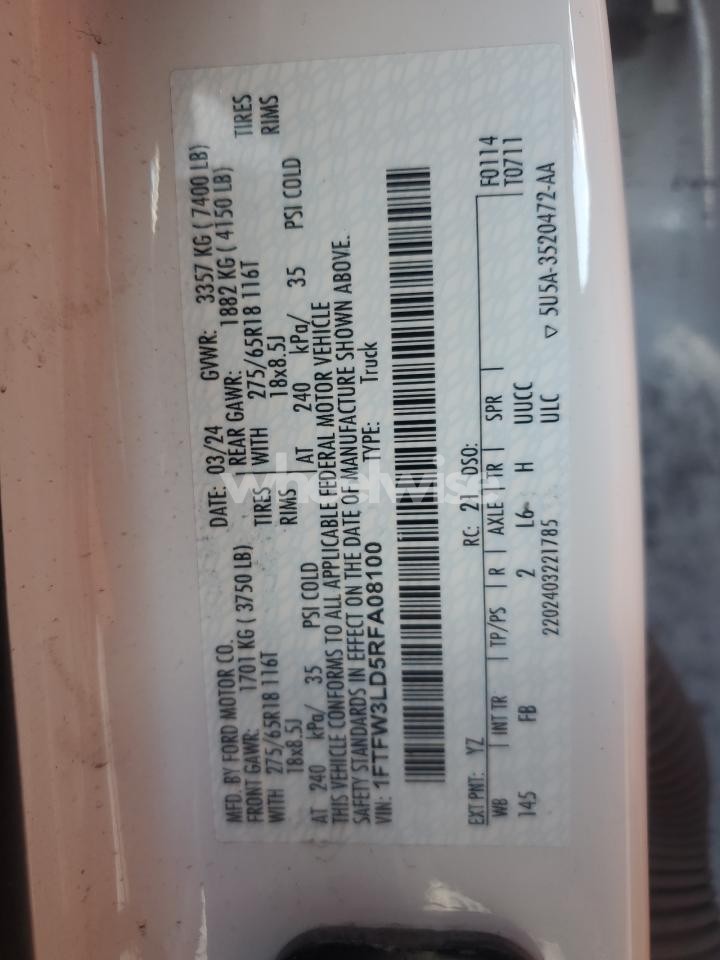 Photo 12 of 2024 FORD F150 XLT (VIN 1FTFW3LD5RFA08100)