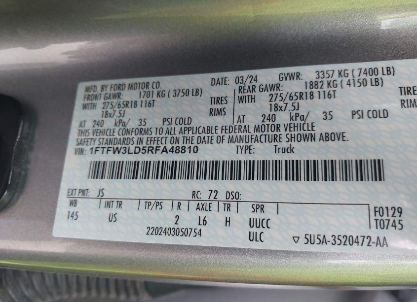 Photo 9 of 2024 Ford F-150 XLT (VIN 1FTFW3LD5RFA48810)