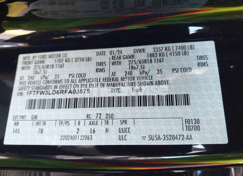 Photo 9 of 2024 Ford F-150 XLT (VIN 1FTFW3LD6RFA03875)