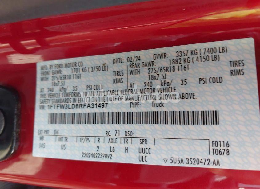 Photo 9 of 2024 Ford F-150 XLT (VIN 1FTFW3LD8RFA31497)