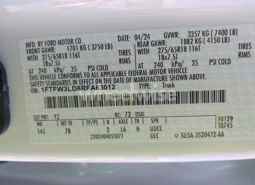 Photo 9 of 2024 Ford F-150 XLT (VIN 1FTFW3LD8RFA63012)