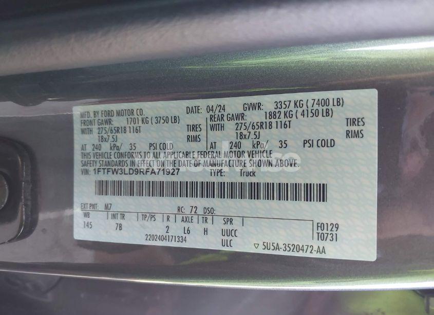 Photo 9 of 2024 Ford F-150 XLT (VIN 1FTFW3LD9RFA71927)