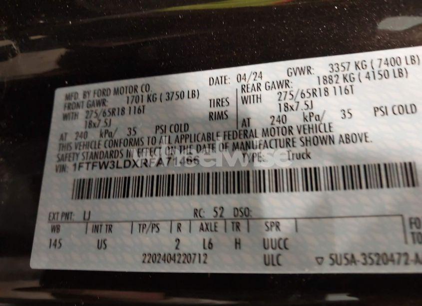 Photo 9 of 2024 Ford F-150 XLT (VIN 1FTFW3LDXRFA71466)