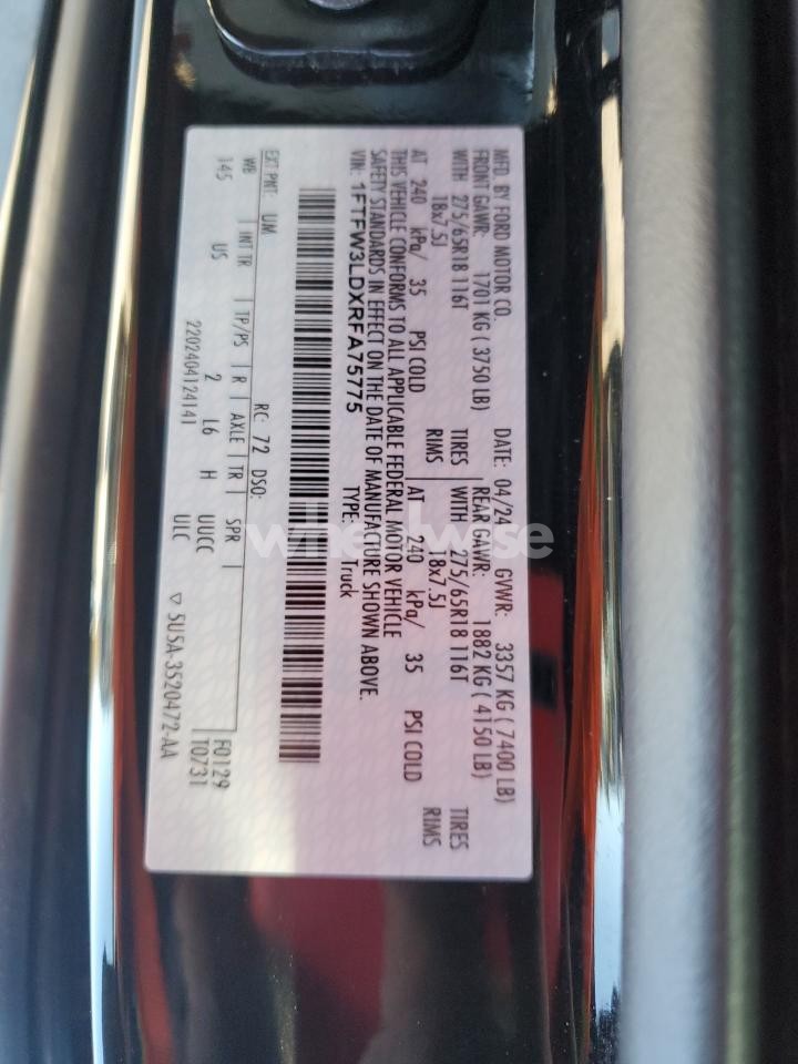 Photo 12 of 2024 FORD F150 XLT (VIN 1FTFW3LDXRFA75775)