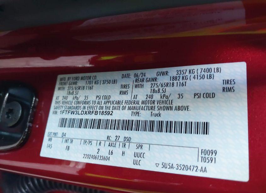 Photo 9 of 2024 Ford F-150 XLT (VIN 1FTFW3LDXRFB18592)