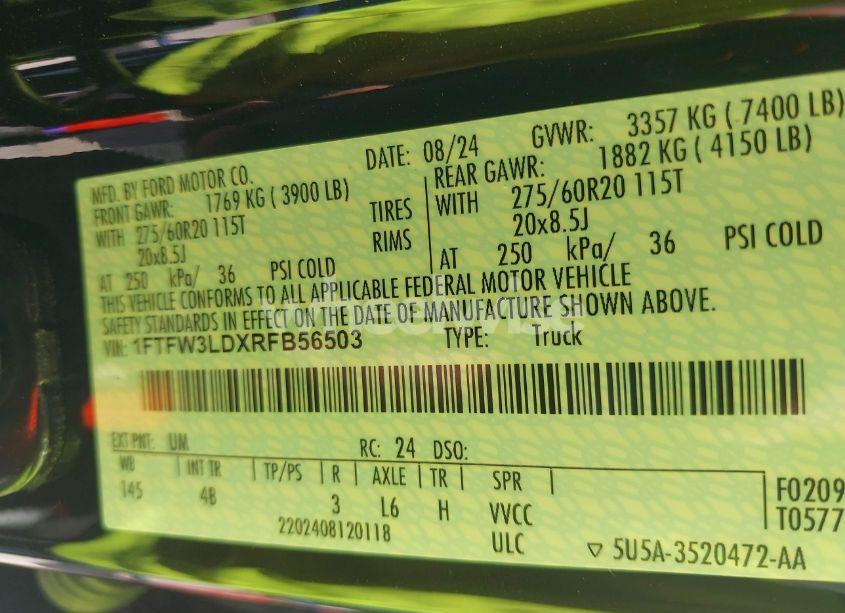 Photo 9 of 2024 Ford F-150 XLT (VIN 1FTFW3LDXRFB56503)