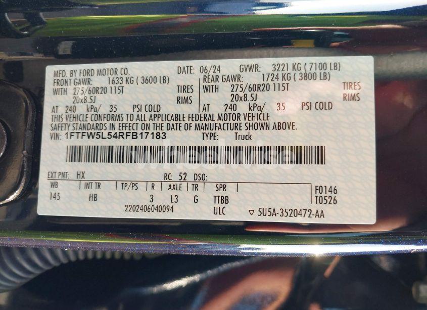 Photo 9 of 2024 Ford F-150 LARIAT (VIN 1FTFW5L54RFB17183)