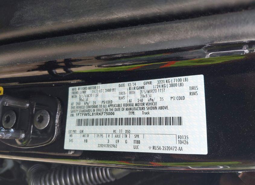 Photo 9 of 2024 Ford F-150 LARIAT (VIN 1FTFW5L81RKF75006)