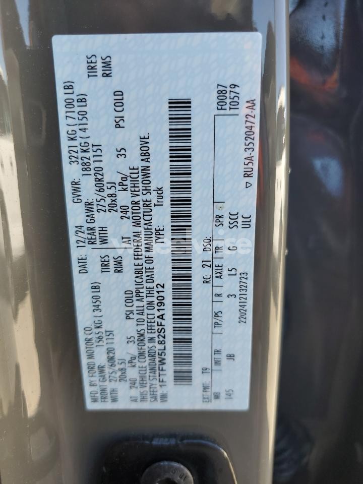 Photo 12 of 2025 FORD F150 LARIAT (VIN 1FTFW5L82SFA19012)