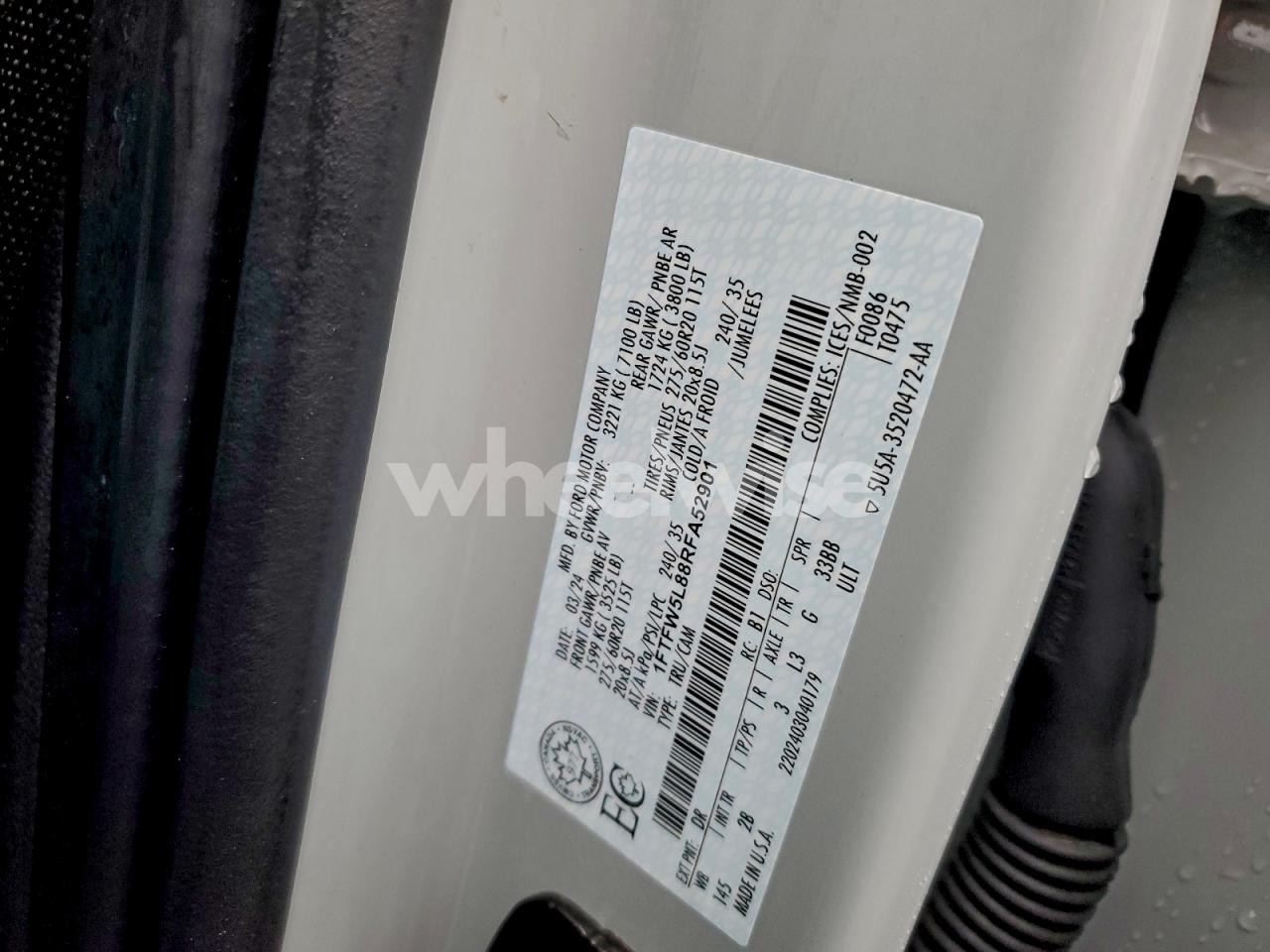 Photo 12 of 2024 FORD F150 LARIAT (VIN 1FTFW5L88RFA52901)