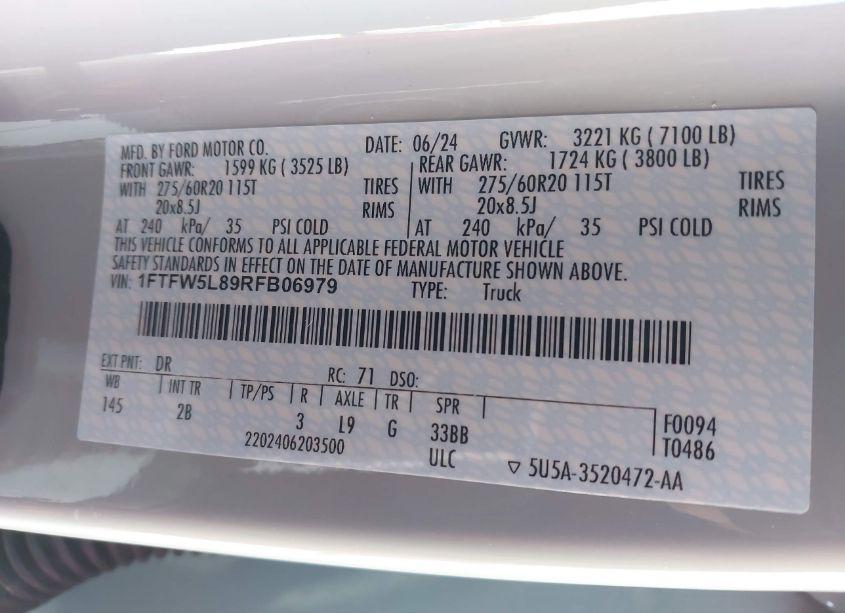 Photo 9 of 2024 Ford F-150 LARIAT (VIN 1FTFW5L89RFB06979)