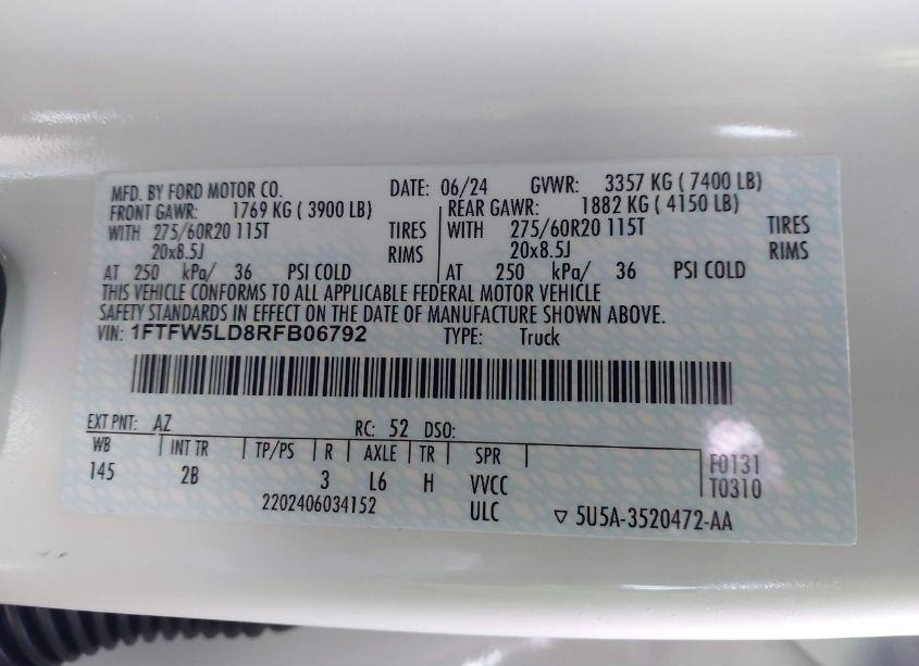 Photo 9 of 2024 Ford F-150 LARIAT (VIN 1FTFW5LD8RFB06792)