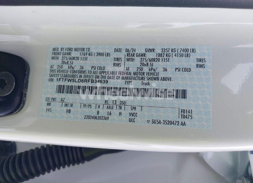 Photo 9 of 2024 Ford F-150 LARIAT (VIN 1FTFW5LD8RFB34639)