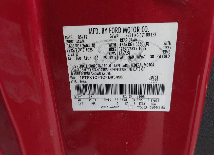 Photo 9 of 2012 Ford F-150 XLT (VIN 1FTFX1CF1CFB93496)