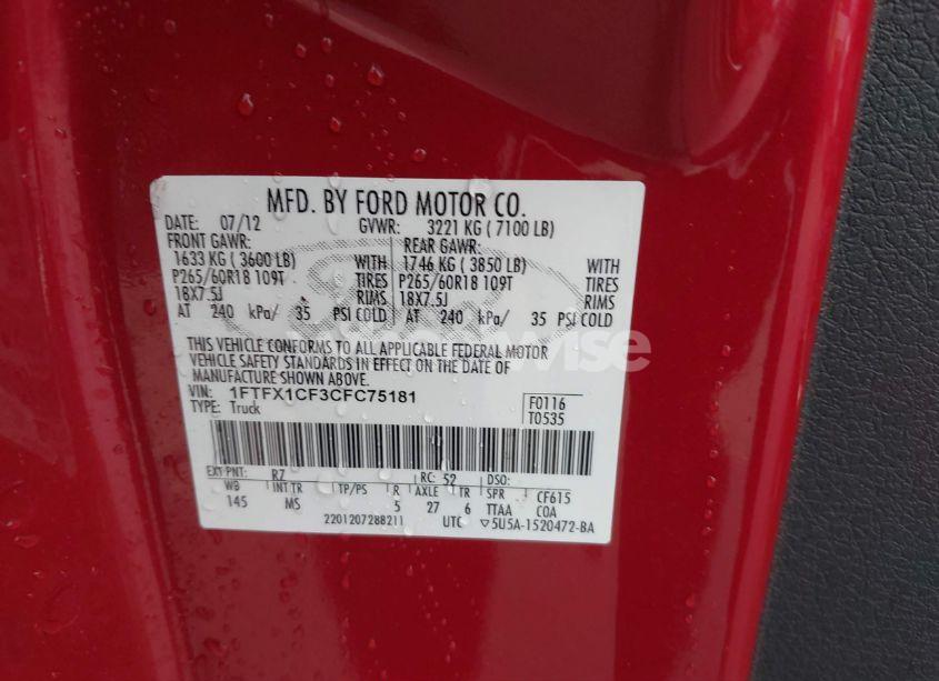 Photo 9 of 2012 Ford F-150 XLT (VIN 1FTFX1CF3CFC75181)