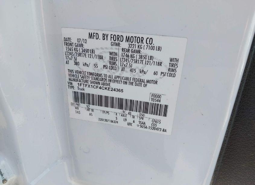 Photo 9 of 2012 Ford F-150 XL (VIN 1FTFX1CF4CKE24365)