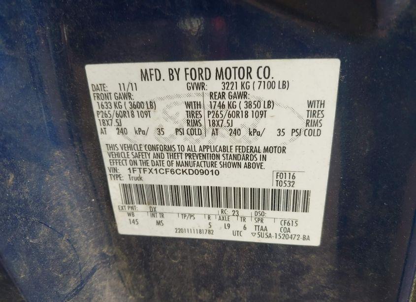 Photo 9 of 2012 Ford F-150 XLT (VIN 1FTFX1CF6CKD09010)