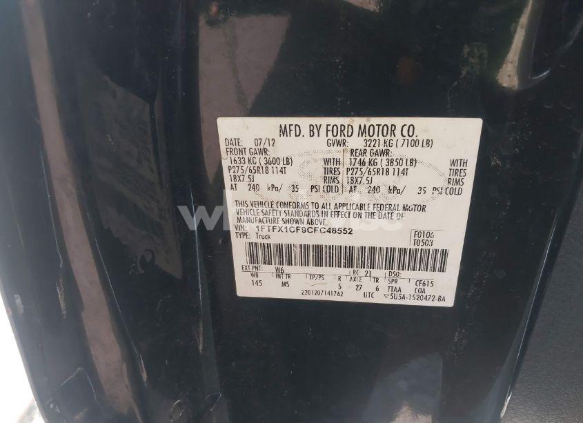 Photo 9 of 2012 Ford F-150 XLT (VIN 1FTFX1CF9CFC48552)