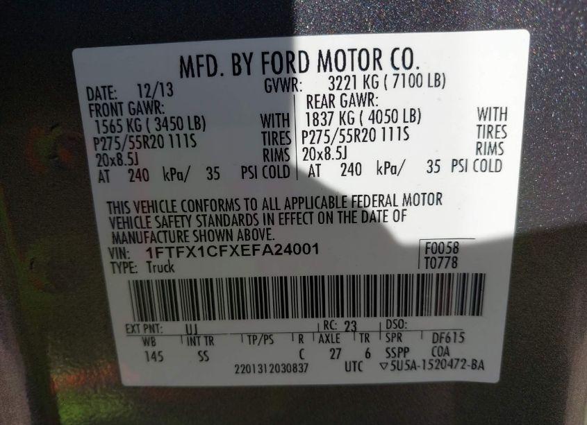 Photo 9 of 2014 Ford F-150 STX (VIN 1FTFX1CFXEFA24001)