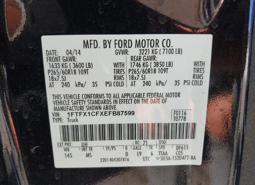 Photo 9 of 2014 Ford F-150 XLT (VIN 1FTFX1CFXEFB87599)