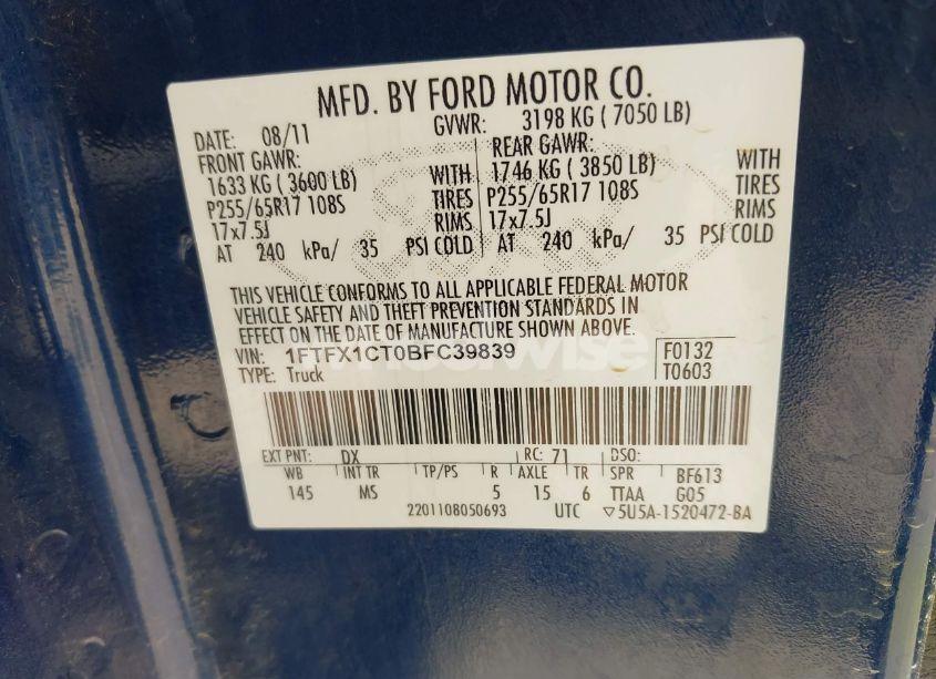 Photo 9 of 2011 Ford F-150 XLT (VIN 1FTFX1CT0BFC39839)