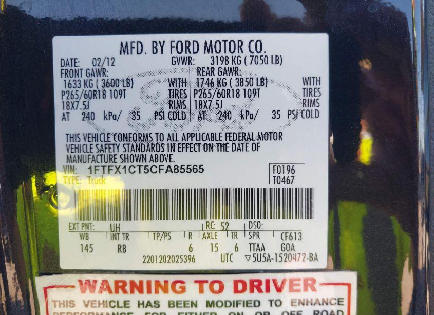 Photo 9 of 2012 Ford F-150 FX2 (VIN 1FTFX1CT5CFA85565)