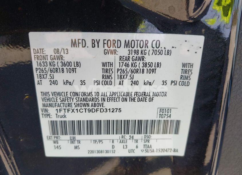 Photo 9 of 2013 Ford F-150 XLT (VIN 1FTFX1CT9DFD31275)