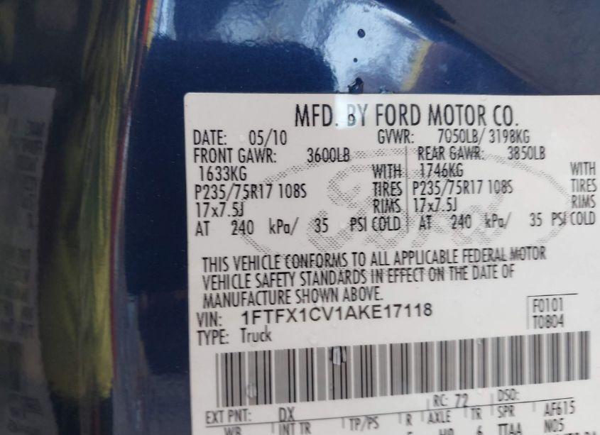 Photo 9 of 2010 Ford F-150 FX2 SPORT/LARIAT/XL/XLT (VIN 1FTFX1CV1AKE17118)