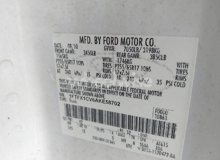 Photo 9 of 2010 Ford F-150 FX2 SPORT/LARIAT/XL/XLT (VIN 1FTFX1CV6AKE58702)