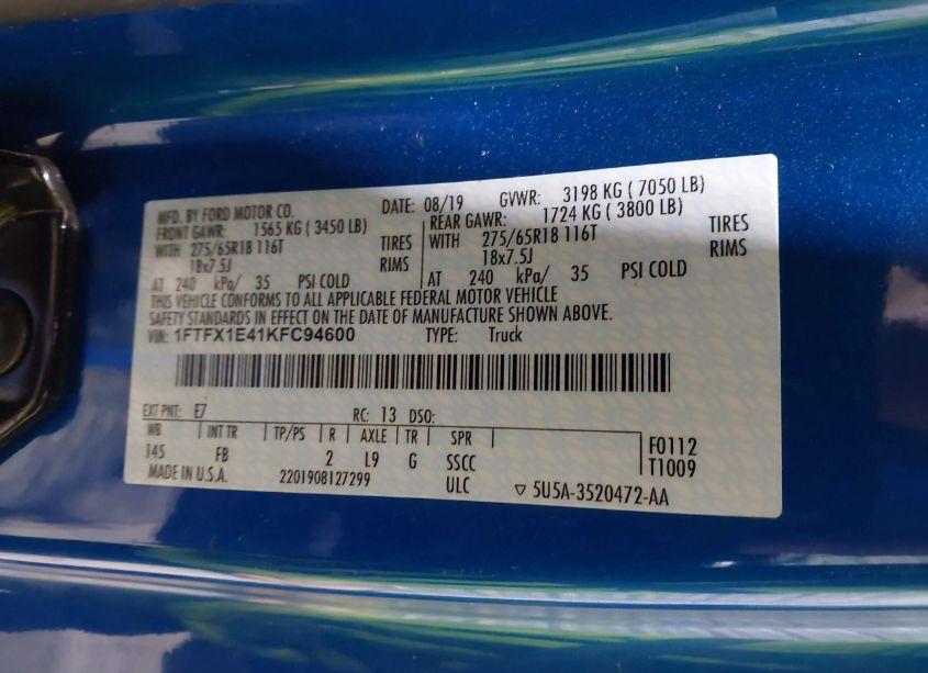 Photo 9 of 2019 Ford F-150 XLT (VIN 1FTFX1E41KFC94600)