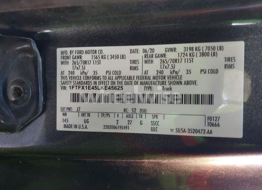 Photo 9 of 2020 Ford F-150 XLT (VIN 1FTFX1E45LKE45625)