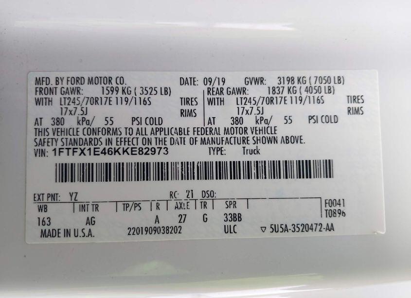 Photo 9 of 2019 Ford F-150 XL (VIN 1FTFX1E46KKE82973)