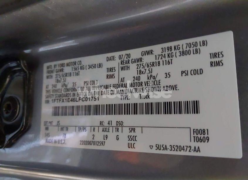 Photo 9 of 2020 Ford F-150 XLT (VIN 1FTFX1E46LFC01751)