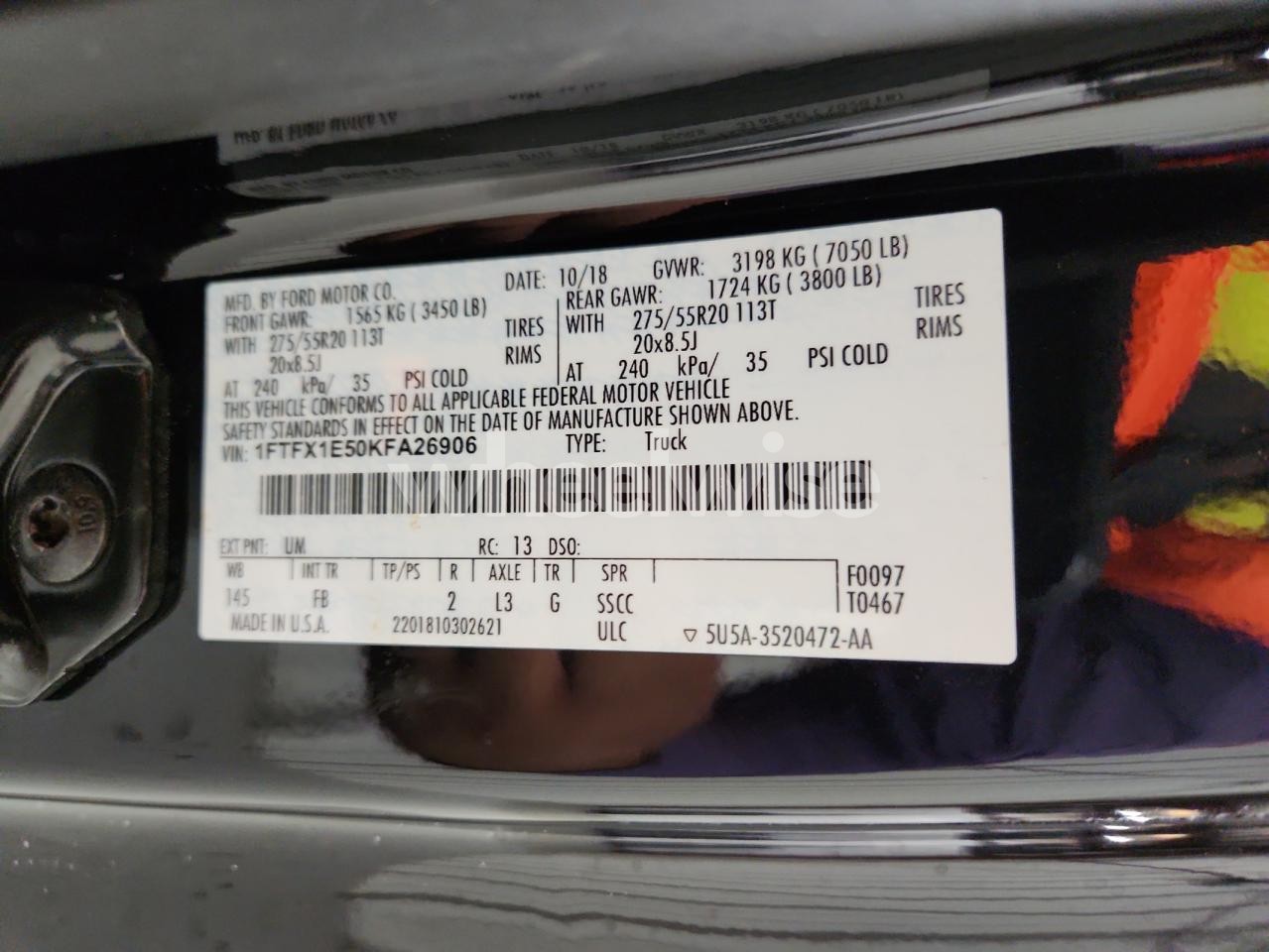 Photo 12 of 2019 FORD F150 SUPER CAB (VIN 1FTFX1E50KFA26906)