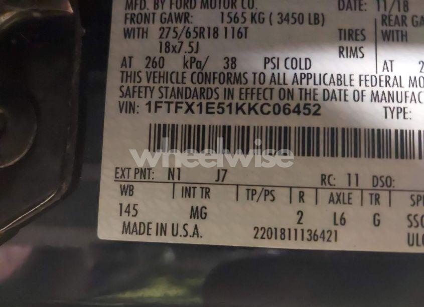 Photo 9 of 2019 Ford F-150 XLT (VIN 1FTFX1E51KKC06452)