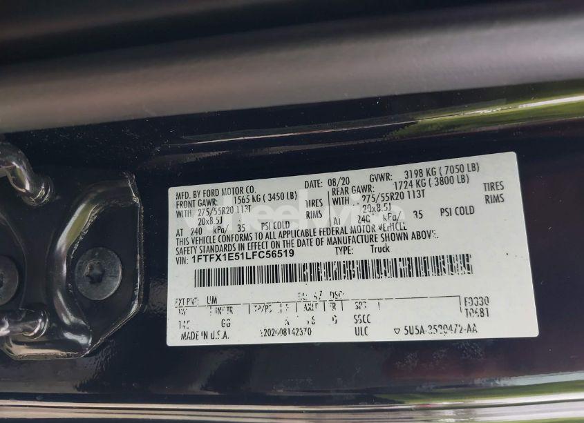 Photo 9 of 2020 Ford F-150 XL (VIN 1FTFX1E51LFC56519)