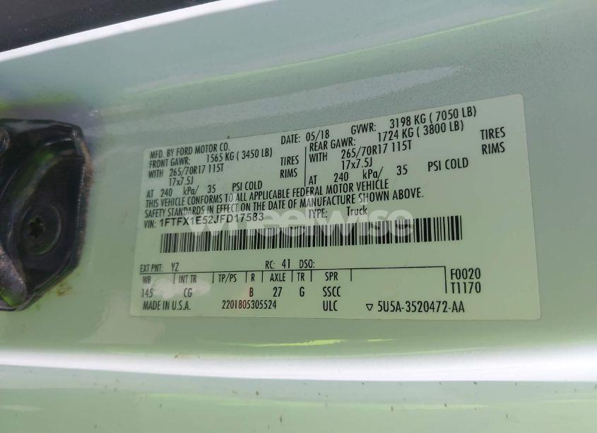 Photo 9 of 2018 Ford F-150 XL (VIN 1FTFX1E52JFD17583)