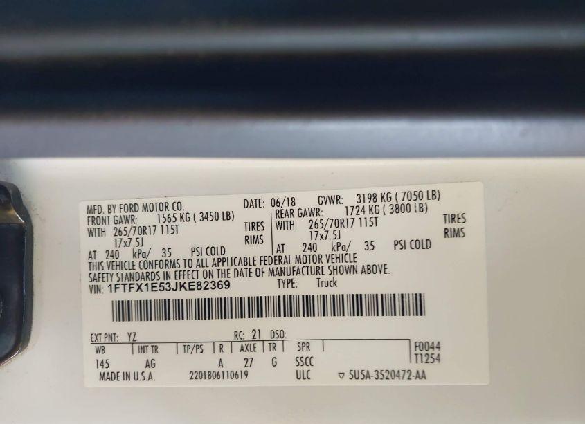 Photo 9 of 2018 Ford F-150 XL (VIN 1FTFX1E53JKE82369)