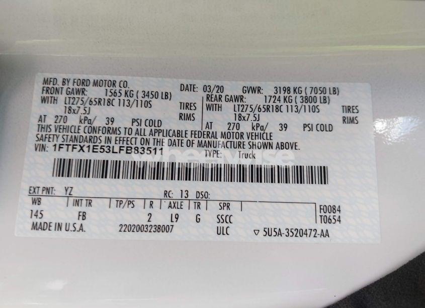 Photo 9 of 2020 Ford F-150 XLT (VIN 1FTFX1E53LFB83511)