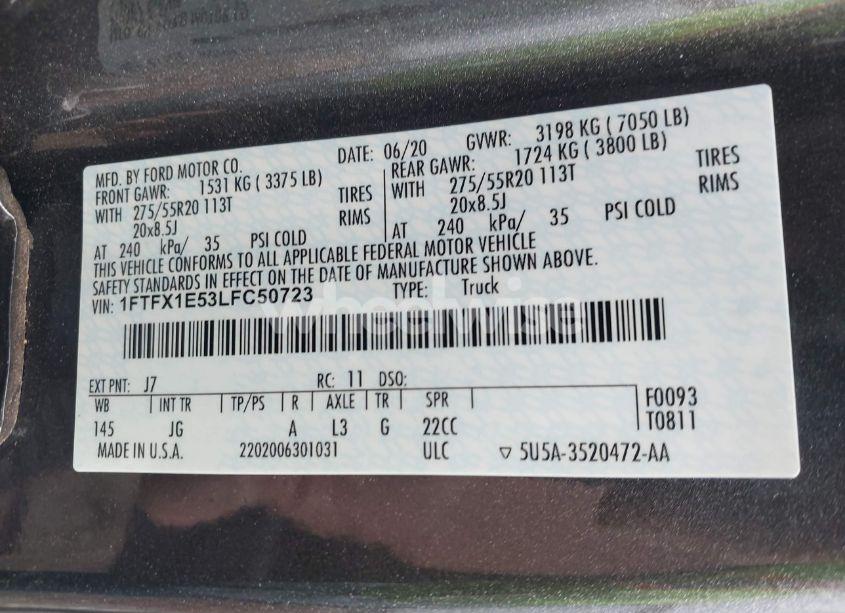 Photo 9 of 2020 Ford F-150 XL (VIN 1FTFX1E53LFC50723)