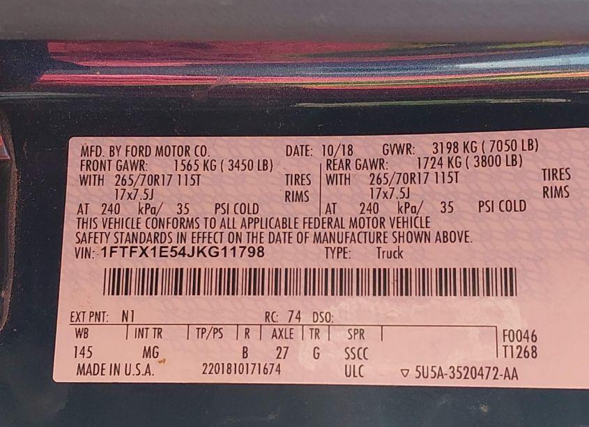 Photo 9 of 2018 Ford F-150 XLT (VIN 1FTFX1E54JKG11798)