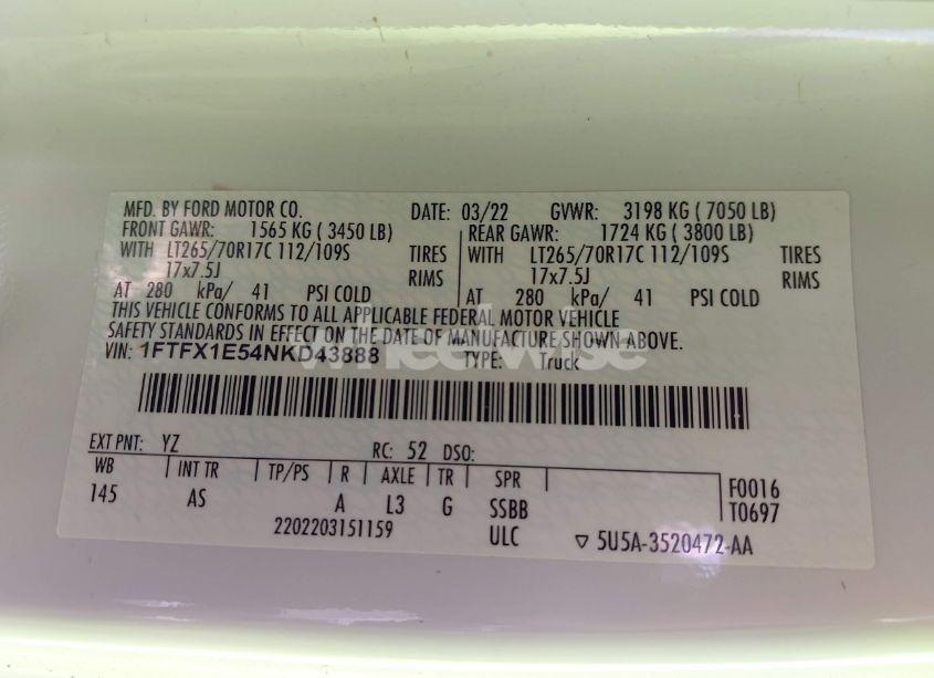 Photo 9 of 2022 Ford F-150 XL (VIN 1FTFX1E54NKD43888)
