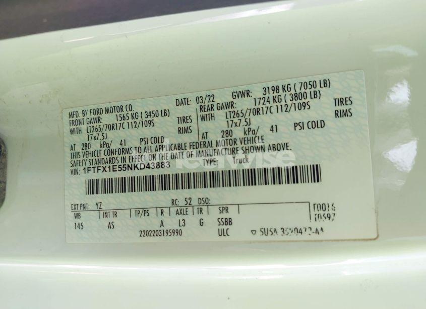 Photo 9 of 2022 Ford F-150 XL (VIN 1FTFX1E55NKD43883)