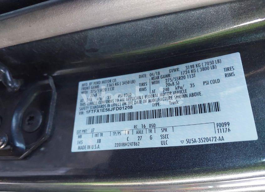 Photo 9 of 2018 Ford F-150 XLT (VIN 1FTFX1E56JFD01208)