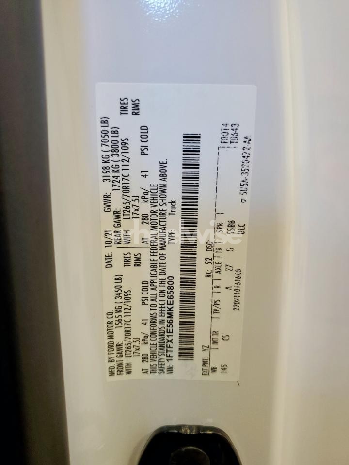 Photo 12 of 2021 FORD F150 SUPER CAB (VIN 1FTFX1E56MKE65800)