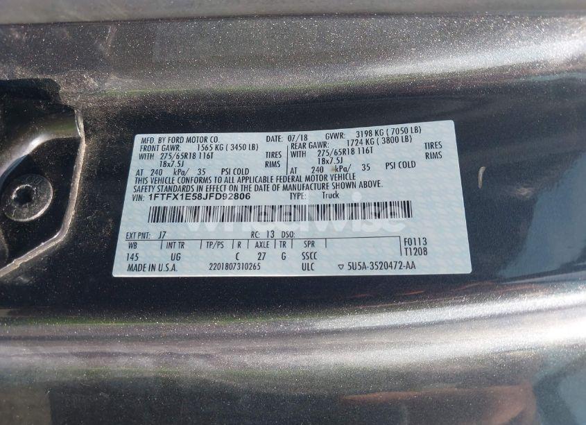 Photo 9 of 2018 Ford F-150 XLT (VIN 1FTFX1E58JFD92806)