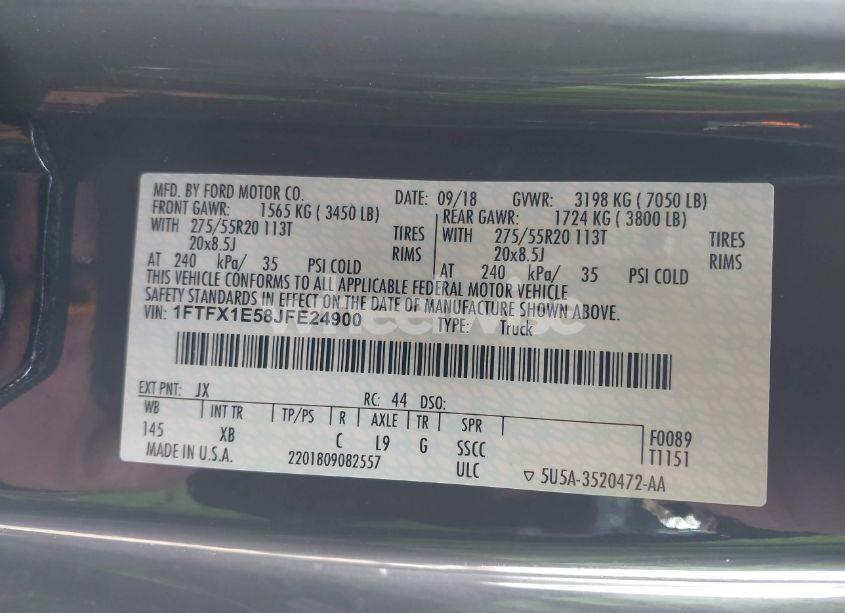 Photo 9 of 2018 Ford F-150 XLT (VIN 1FTFX1E58JFE24900)