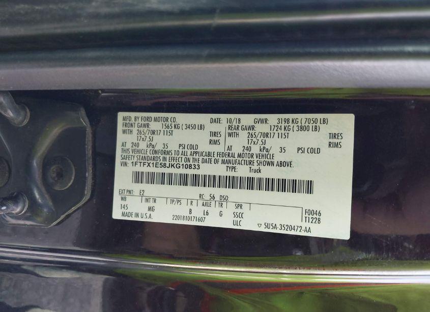 Photo 9 of 2018 Ford F-150 XLT (VIN 1FTFX1E58JKG10833)